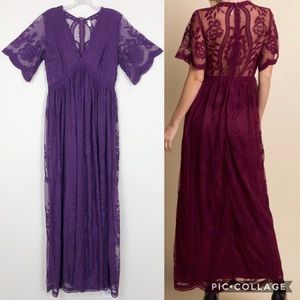 Boho Lace Mesh Overlay Maxi Dress